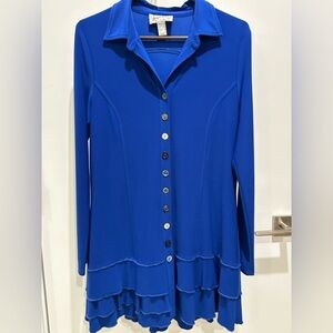 Joseph Ribkoff Royal Blue Ruffled Hem Button-Down Top